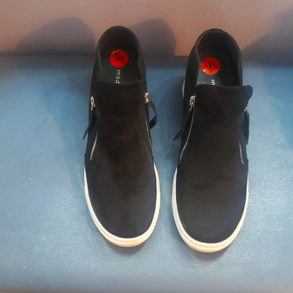 Madden Girl wedgie sneakers black suede